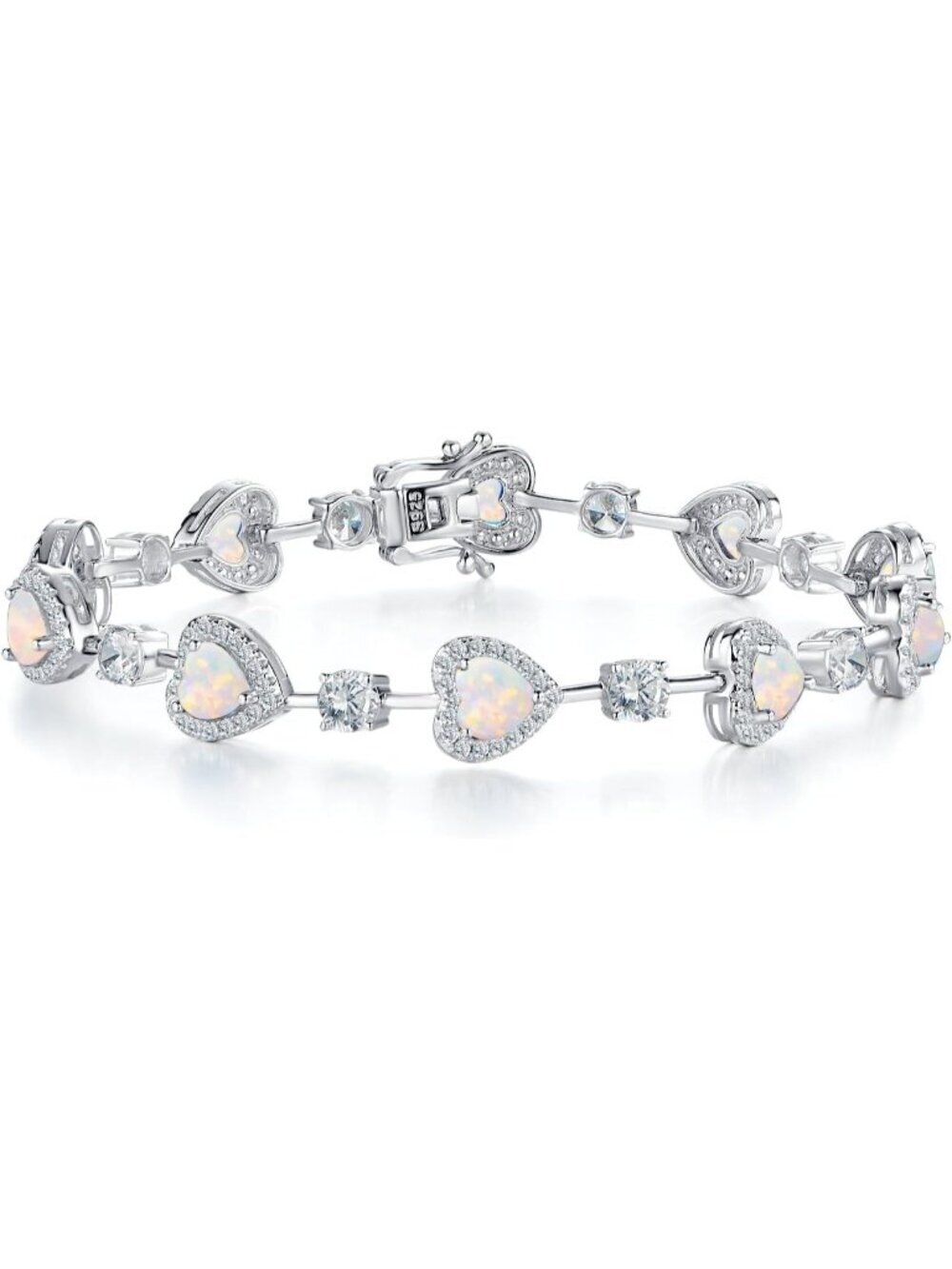 Gemlanto Women's Opal Silver Gemstone Heart Bracelet luxury Fashion Fine Jewelry